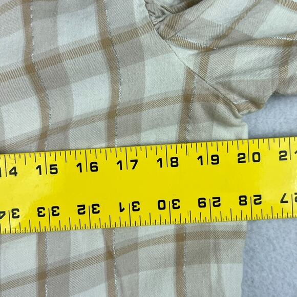 Gap Button Front Ruffle Top Women's Small Beige Plaid Half Sleeve Peasant - Picture 6 of 8